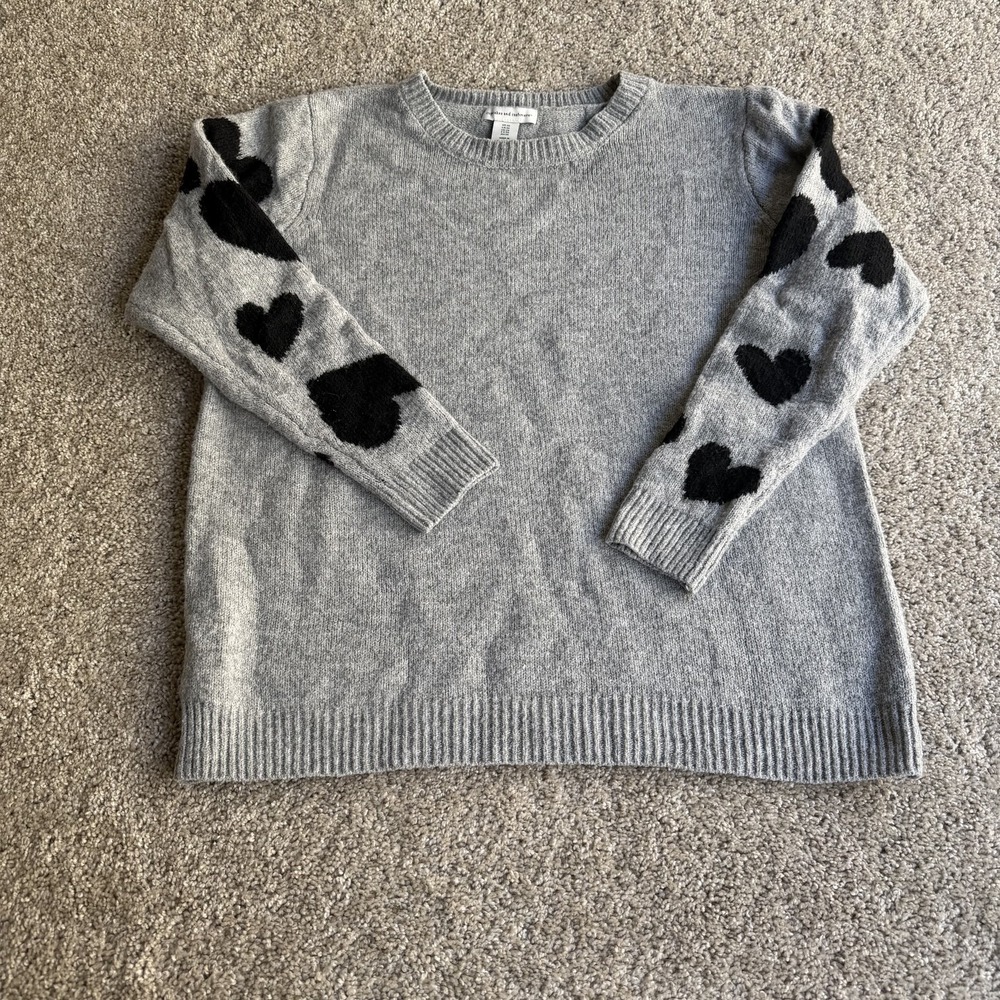 Cupcakes And Cashmere Sweater Womens Plus 1X Gray Heart Sleeve Knit Pullover